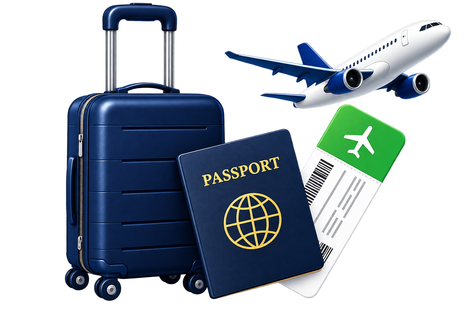 Passport, boarding pass and suitcase